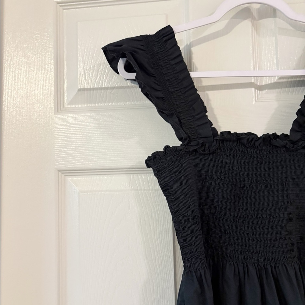 Hill House Ellie Nap Dress Smocked Ruffle Midi 100% Cotton Black Sz Small - Picture 8 of 11